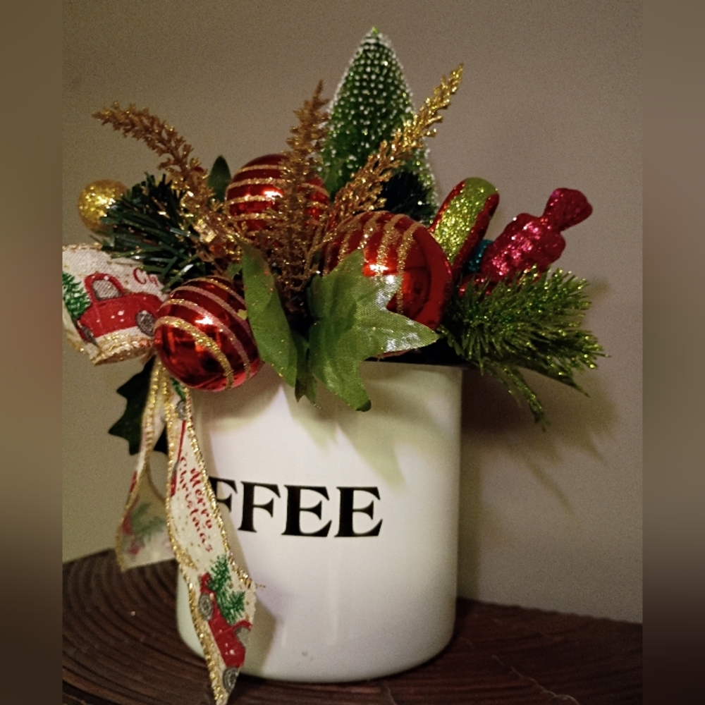 Festive Holiday Coffee Arrangement Galvanized Container - Picture 3 of 4